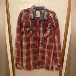 BKE Vintage 67 Red Plaid Shirt with Pearl Snap Buttons 2 XL